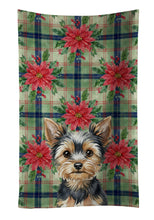 Load image into Gallery viewer, Black and Tan Yorkshire Terrier Christmas PoinsettIas Kitchen Towel