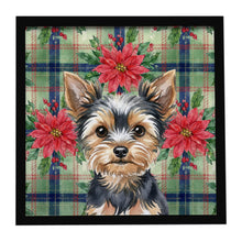 Load image into Gallery viewer, Black and Tan Yorkshire Terrier Christmas PoinsettIas Framed Metal Print