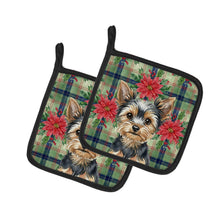 Load image into Gallery viewer, Black and Tan Yorkshire Terrier Christmas PoinsettIas Pair of Pot Holders