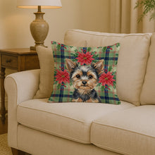 Load image into Gallery viewer, Black and Tan Yorkshire Terrier Christmas PoinsettIas Throw Pillow