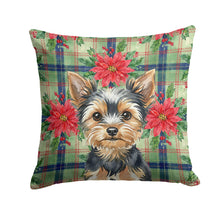 Load image into Gallery viewer, Black and Tan Yorkshire Terrier Christmas PoinsettIas Throw Pillow