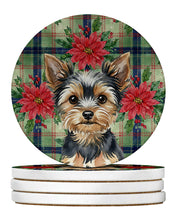 Load image into Gallery viewer, Black and Tan Yorkshire Terrier Christmas PoinsettIas Large Sandstone Coasters Pack of 4