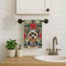Load image into Gallery viewer, Blue and Tan Yorkshire Terrier Christmas PoinsettIas Kitchen Towel