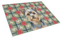 Load image into Gallery viewer, Blue and Tan Yorkshire Terrier Christmas PoinsettIas Glass Cutting Board