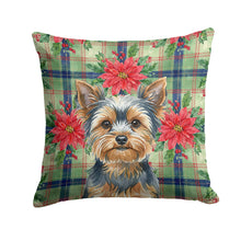Load image into Gallery viewer, Blue and Tan Yorkshire Terrier Christmas PoinsettIas Throw Pillow