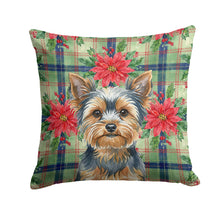 Load image into Gallery viewer, Blue and Tan Yorkshire Terrier Christmas PoinsettIas Throw Pillow