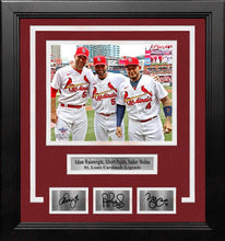 Load image into Gallery viewer, Adam Wainwright, Albert Pujols, &amp; Yadier Molina Cardinals 8x10 Framed Photo with Engraved Autographs