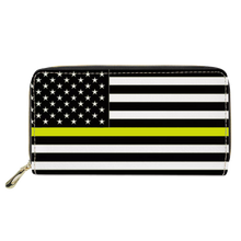 Load image into Gallery viewer, REF-003 Thin Gold Line flag zippered wallet for 911 Emergency Dispatcher or gift for Wife, Husband, family yellow