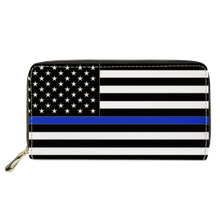 Load image into Gallery viewer, REF-001 Thin Blue Line flag zippered wallet for Police Officer or gift for Wife, Husband, family