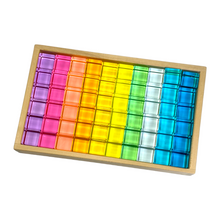 Load image into Gallery viewer, 60 Pcs Crystal Clear High Transparency Lucite Cubes Set with Wooden Tray – Rainbow or Pastel Colors