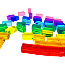 Load image into Gallery viewer, **Pre-order (Ships in 1-2 Weeks)**50 Pcs Rainbow Crystal Clear Translucent Rectangular Lucite Building Blocks Set with Storage Tray