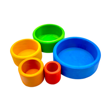 Load image into Gallery viewer, 5 Pcs STAINED Wooden Stacking Nesting Cup Bowl Set in Blue Sunset Color