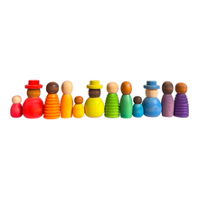 Load image into Gallery viewer, **Pre-order (Ships in 1-2 Weeks)**12 Pcs STAINED Wooden Together Peg Dolls Set
