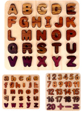 Load image into Gallery viewer, Natural Wooden Alphabet Letters and Numbers Puzzle