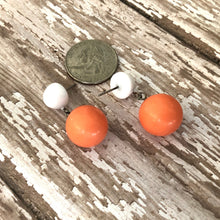 Load image into Gallery viewer, White &amp; Coral Lollipop Statement Lucite Drop Earrings