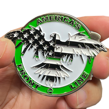 Load image into Gallery viewer, BL6-005 Thin Green Line Flag and Eagle Police Challenge Coin CBP Border Patrol Agent BPA Deputy Sheriff Marines Army