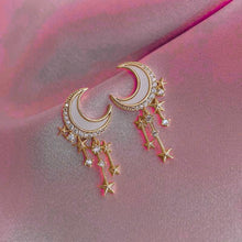 Load image into Gallery viewer, Witchy Moon Earrings | Gold Ivory Crescent and Star Drop Earrings