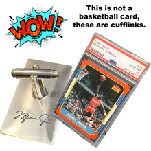 Load image into Gallery viewer, PBX-011-H Cufflinks for 1986 1987 Fleer Michael Jordan Rookie Card Collectors PSA 10 Facsimile Autograph back