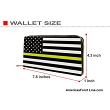 Load image into Gallery viewer, REF-003 Thin Gold Line flag zippered wallet for 911 Emergency Dispatcher or gift for Wife, Husband, family yellow