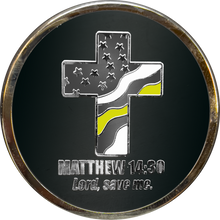 Load image into Gallery viewer, GL7-006 911 Emergency Police Dispatcher Prayer Saint Michael Protect Us Matthew 14:30 Challenge Coin Thin Gold Line