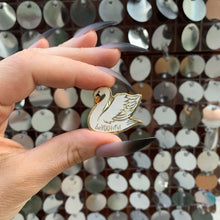 Load image into Gallery viewer, You Are Naturally Beautiful When You Are Yourself Swan Enamel Pin in White and Gold