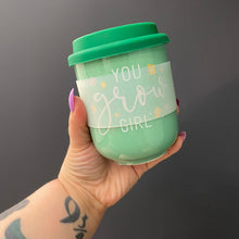 Load image into Gallery viewer, You Grow Girl Ceramic To Go Mug | Holds 16 oz. | Eco Mug with Silicone Lid and Sleeve