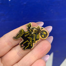 Load image into Gallery viewer, You and I Are More Than Friends, We're Like A Really Small Gang Enamel Pin in Black, Yellow and Gold