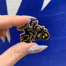 Load image into Gallery viewer, You and I Are More Than Friends, We're Like A Really Small Gang Enamel Pin in Black, Yellow and Gold