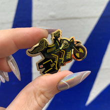 Load image into Gallery viewer, You and I Are More Than Friends, We're Like A Really Small Gang Enamel Pin in Black, Yellow and Gold