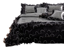 Load image into Gallery viewer, Tache Luxurious Glam Night Out Silver Sequin Black Organza Ruffle 6pc Comforter Set (1622)