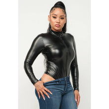 Load image into Gallery viewer, Zipper Front PU Bodysuit in Red