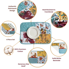 Load image into Gallery viewer, Tache Old World Garden Pastel Blue Yellow Red Hummingbirds Cotton Patchwork Placemats (JHW-936)