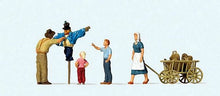 Load image into Gallery viewer, Preiser 10650 HO Scale Putting up the Scarecrow -- 4 Figures, Scarecrow &amp; Cart