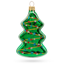 Load image into Gallery viewer, Green Tree with Gold Garland Glass Christmas Ornament