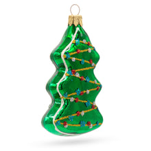 Load image into Gallery viewer, Green Tree with Gold Garland Glass Christmas Ornament