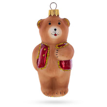 Load image into Gallery viewer, Brown Bear with Red Vest Glass Christmas Ornament