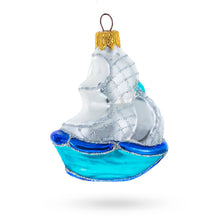 Load image into Gallery viewer, Sailing Ship with White Sails and Blue Hull Glass Christmas Ornament