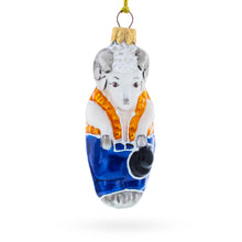 Load image into Gallery viewer, Goat in Folk Vest with Blue Trousers and Hat Glass Christmas Ornament