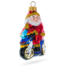 Load image into Gallery viewer, Santa on Motorcycle with Green Backpack Glass Christmas Ornament