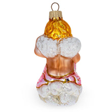 Load image into Gallery viewer, Cherub Angel Musician Playing Golden Mandolin Glass Christmas Ornament