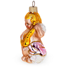 Load image into Gallery viewer, Cherub Angel Musician Playing Golden Mandolin Glass Christmas Ornament
