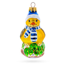 Load image into Gallery viewer, Yellow Chick With Blue Hat And Striped Scarf Glass Christmas Ornament