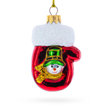 Load image into Gallery viewer, Red Mitten with Snowman Glass Christmas Ornament
