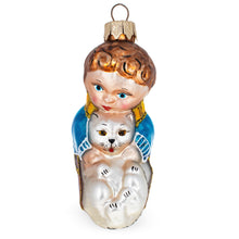 Load image into Gallery viewer, Boy Hugging White Cat Glass Christmas Ornament