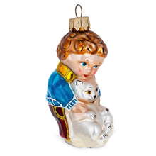 Load image into Gallery viewer, Boy Hugging White Cat Glass Christmas Ornament