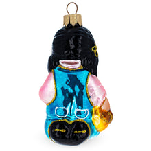 Load image into Gallery viewer, Girl Hugging Yellow Duck Glass Christmas Ornament