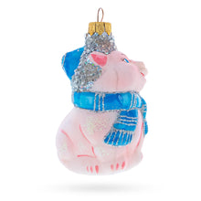 Load image into Gallery viewer, Piglet with Blue Scarf Glass Christmas Ornament