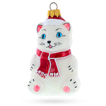 Load image into Gallery viewer, White Cat with Red Scarf Glass Christmas Ornament