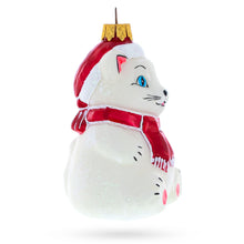 Load image into Gallery viewer, White Cat with Red Scarf Glass Christmas Ornament