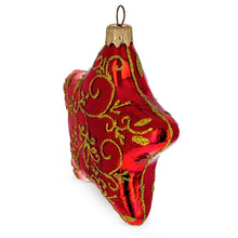 Load image into Gallery viewer, Glossy Red Star with Gold Pattern Glass Christmas Ornament
